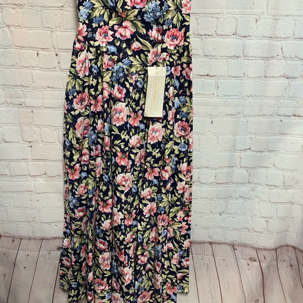 NEW Vintage Karin Stevens Black Floral Cottagecore Smocked Dress Size 4 - Picture 7 of 8